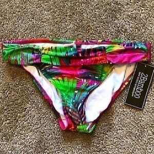 NEW NWT 2BAMBOO Green Pink Red Tropical Leaves Leaf Floral Bikini Bottom Small